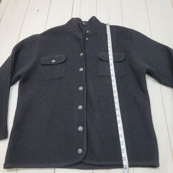 Vintage Tally-Ho thick knit black wool button front sweater cardigan jacket - Picture 2 of 7